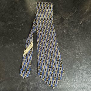 Vintage Valentino Italy 100% Silk  Gold+Blue+Black Tie/Cravatte